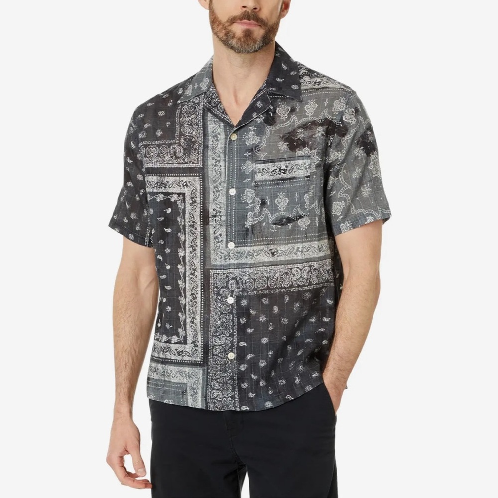 All Saints Black and Gray Casual Button Down Shirt